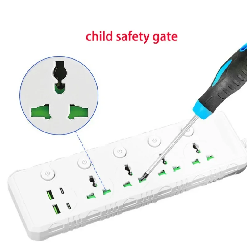 Universal Power Strip with USB-C Ports & Surge Protection, 1.9M Extension Cord