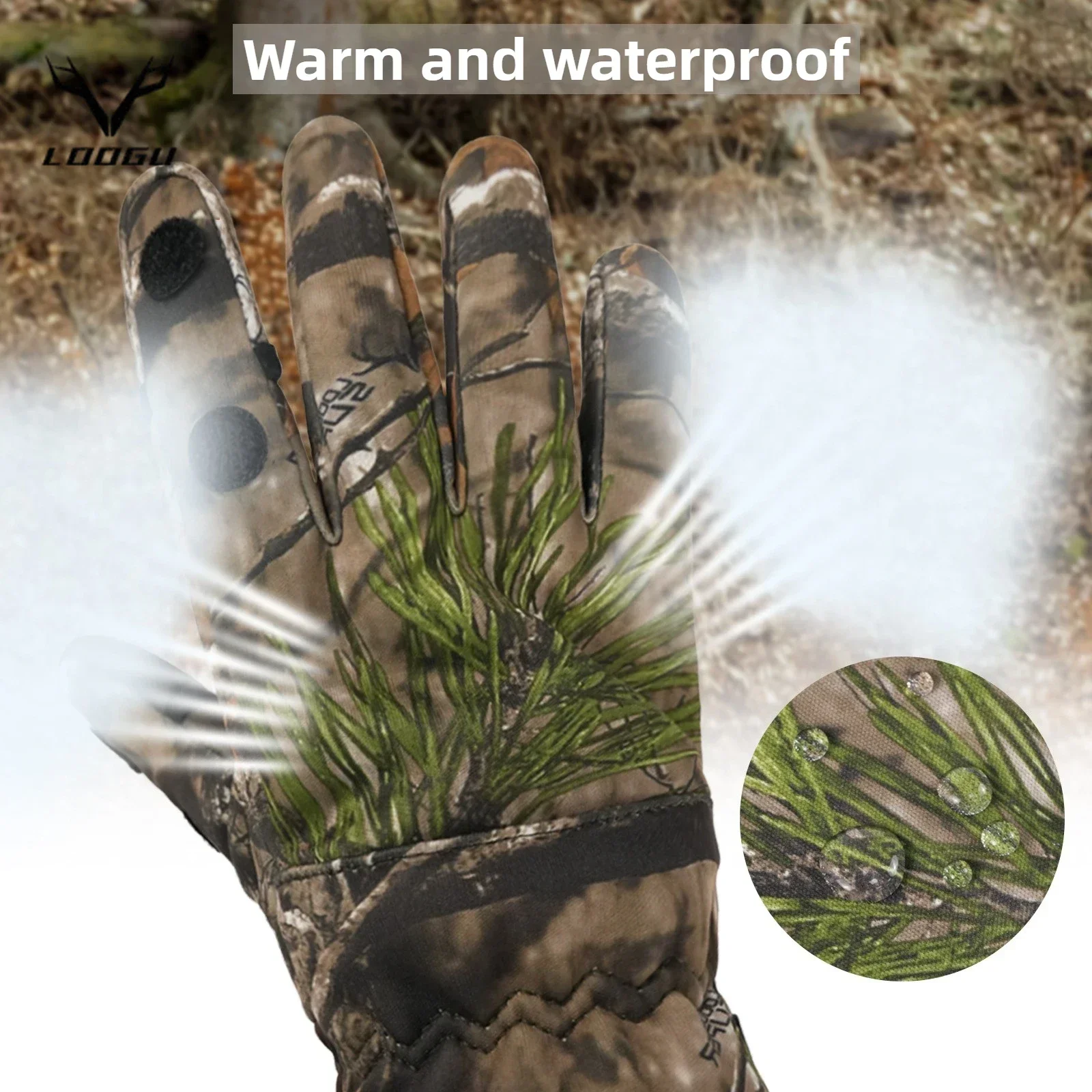 LOOGU Thermal Camo Hunting Gloves-Bionic Design Anti-Slip Waterproof for Fishing & Outdoor Sports Heated Winter Gear Unisex