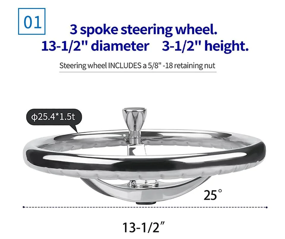 13.5 Inch Mirror Polished Stainless Steel Steering Wheel Boat with Control Knob Yacht Boat Accessories