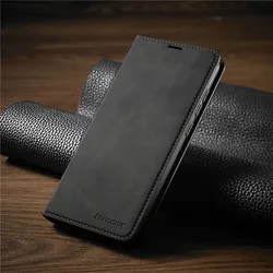 Leather Magnetic Flip Wallet Case with Card Slot and Phone Cover for iPhone 12 or 12 Pro (Black)