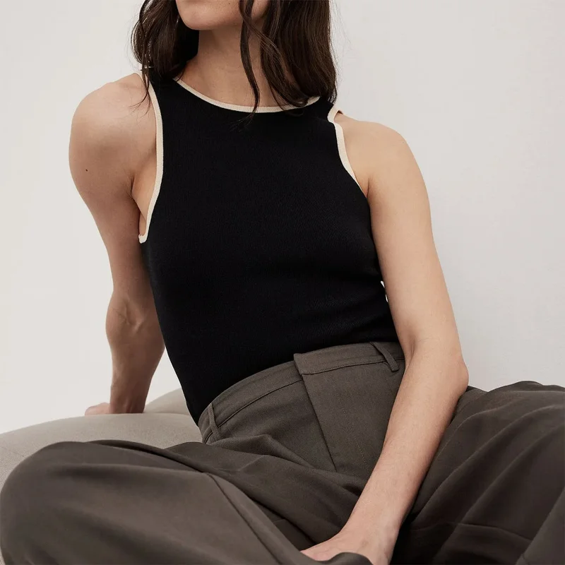 Casual For Women Contrast Y2k Top Vest Backless Patchwork Pullover Top Slim Sheer Tracksuit Summer Cute Female Tank Top