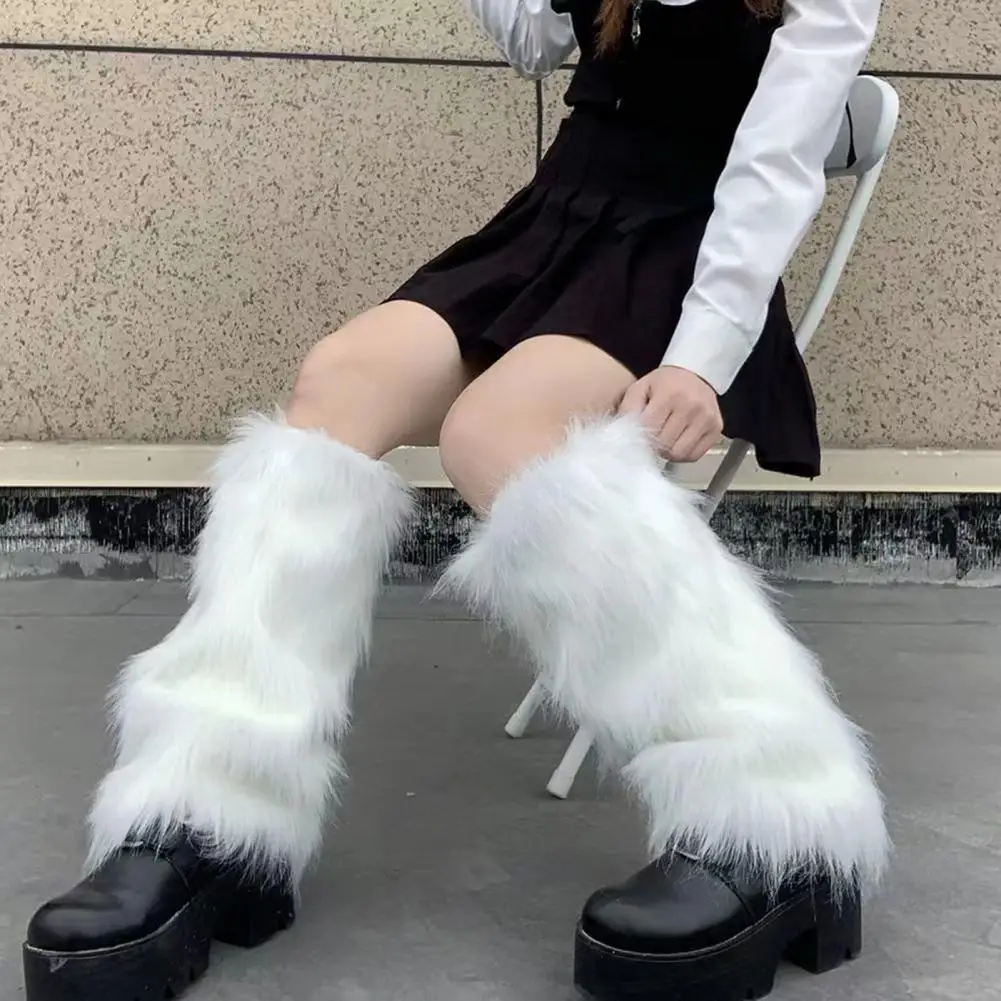 

1 Pair Winter Calf Socks Cozy Fluffy Faux Fur Thick Solid Color Anti-slip Warm Pile Socks Leg Warmers JK Boots Stocking Lolita B