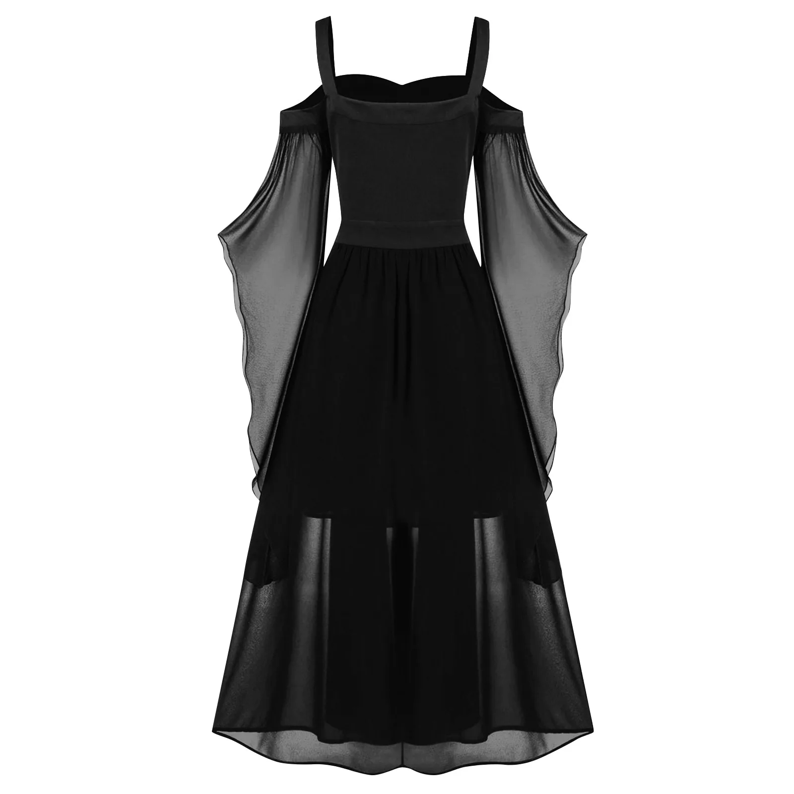 Damenmode Halloween Hexe Cosplay Kostüme Gothic Schulterfrei Schnürverband Mesh Sheer A-Linie Langes Kleid Partykleidung – Detail 18