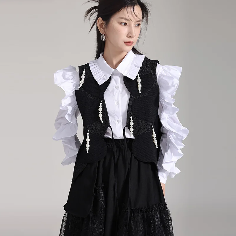 

2023 Autumn New Jacquard Waistcoat Vest For Women's Small Love Pearl Chain Sleeveless Top Coat