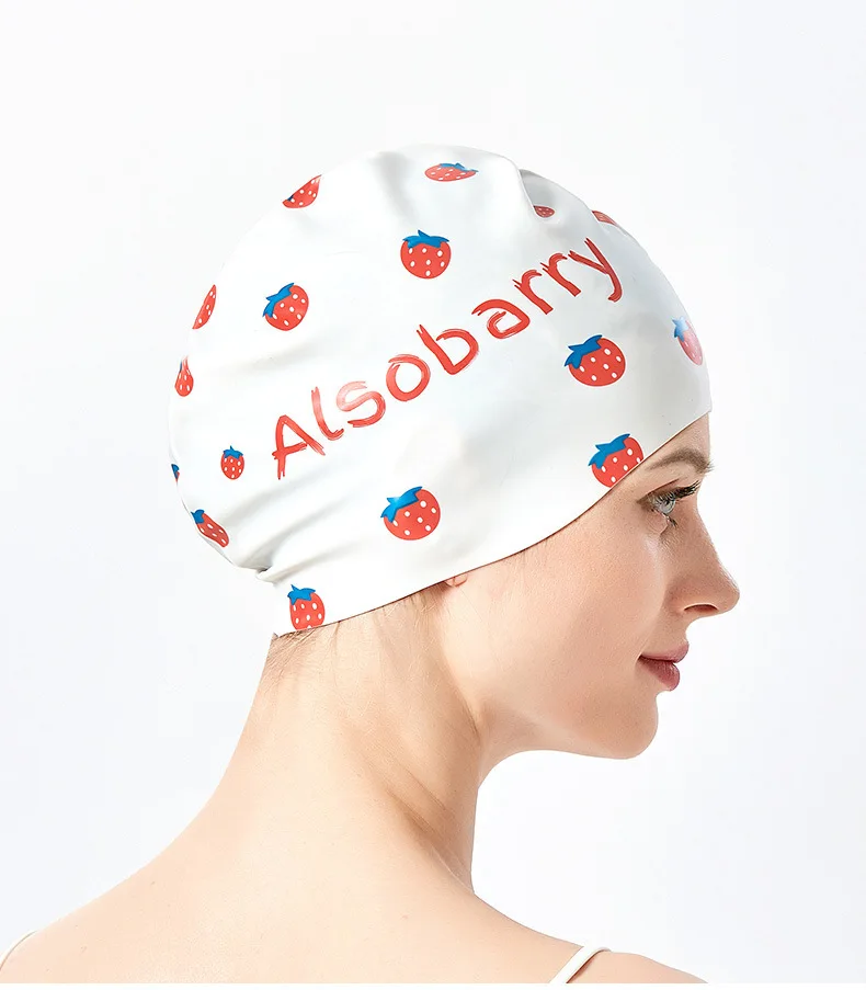 Cute Fruit Women Swimming Caps Waterproof High Elastic Silicone Swim Pool Bathing Hat for Adults Protect Ears Diving Hat 4