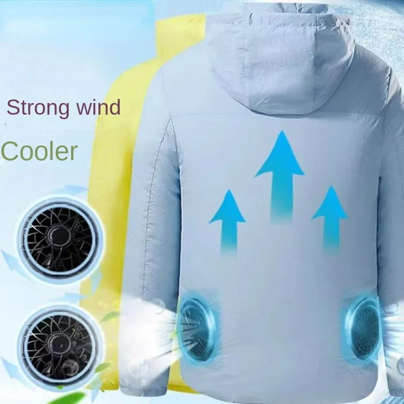 Summer Cool Jacket Wearable USB Cooling Fan Vest Air Conditioner Clothes Outdoor Heat Protection Work Fishing Hooded Coat Hiking
