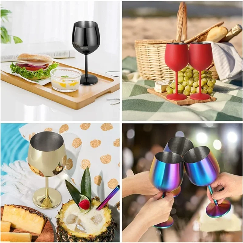 500ML Stainless Steel Goblet Red Wine Cocktail Glass Unbreakable Metal Tall Champagne Glass Bar KTV European Style Goblet