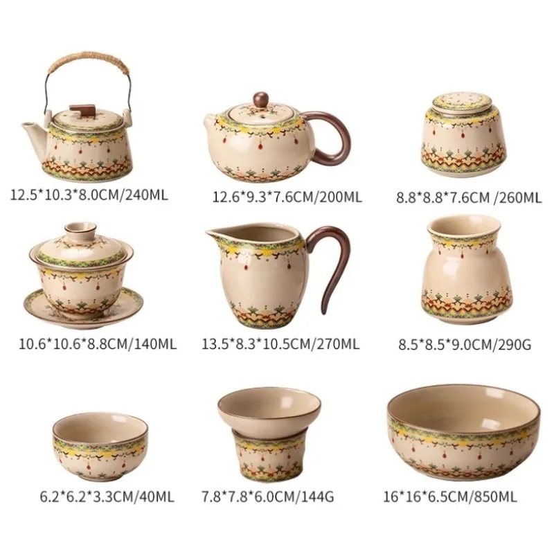 Dunhuang Rice Yellow Ru Kiln Tea Set High End Ceramic Kung Fu Tea Pot and Teacup for Household Use Chinese Tea Set Accessories