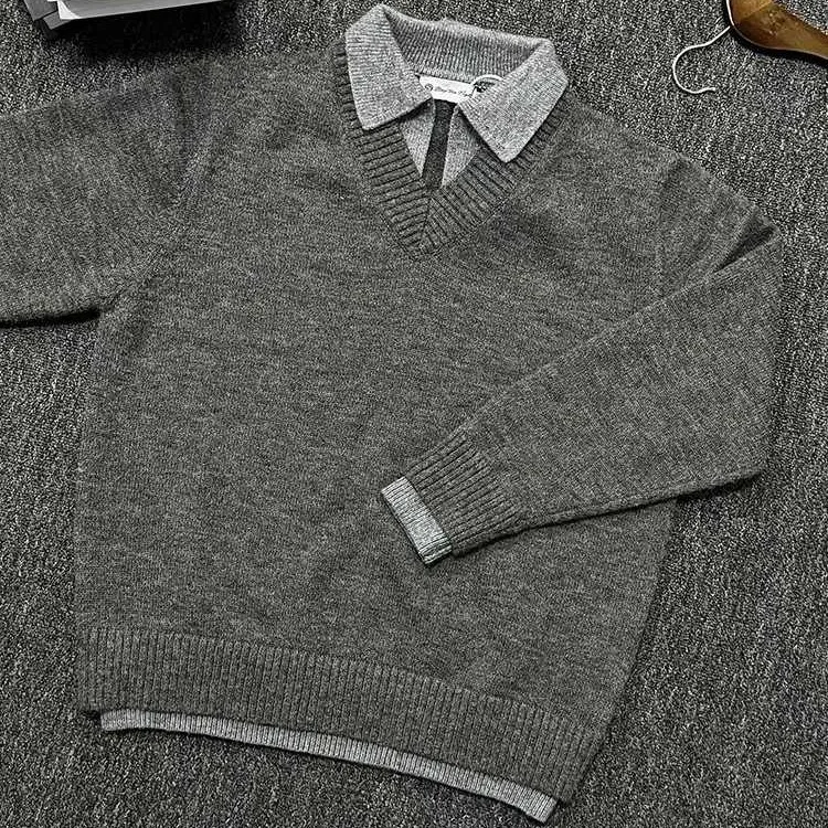 Leichter, reifer Stil, gefälschter zweiteiliger Pullover für Herren, Herbst und Winter, lässig, Pendeln, geschichtete Basis, einfarbig, Strickpullover – Detail 13