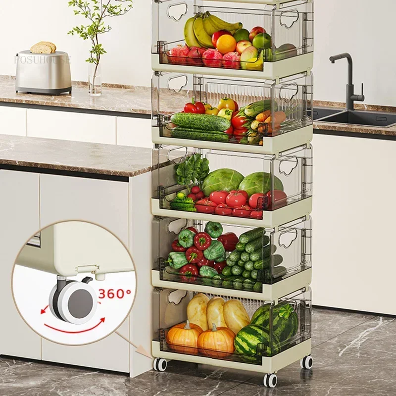 Living Room Bedroom Kitchen Storage Trolley Multi-functional Kitchen Trolleys Multi-layer Fruit Vegetable Storage Auxiliary Cart