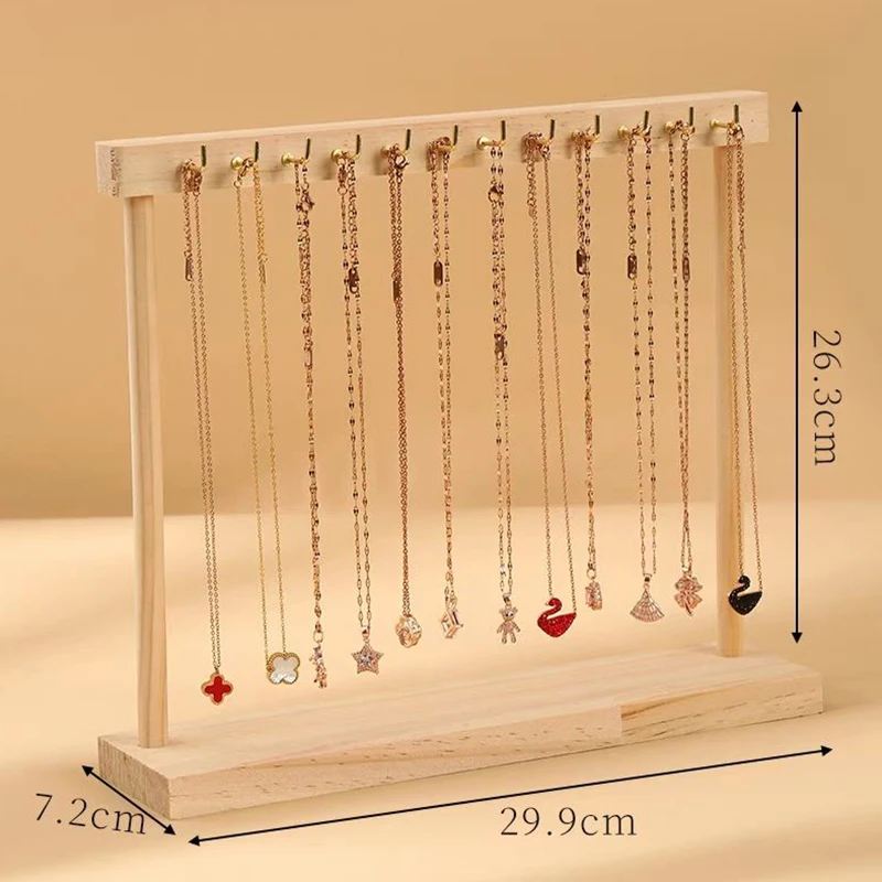 Wood Jewelry Display Rack Jewelry Pendant Necklace Earrings Stand Hook Desktop Display Holders Retail Exhibitor Gifts