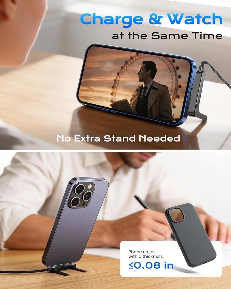 1/2Pcs 240W Fast Charging Cable with Foldable Phone Stand for iPhone 15 16 17 ProMax Samsung Xiaomi USB Type-C Charger Data Cord 3