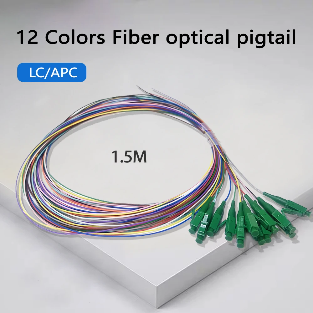 12-Core Bundle Pigtail Fiber Optical LC/APC 0.9mm 1.5M FTTH Single Mode Simplex Colorful Pigtail Fiber
