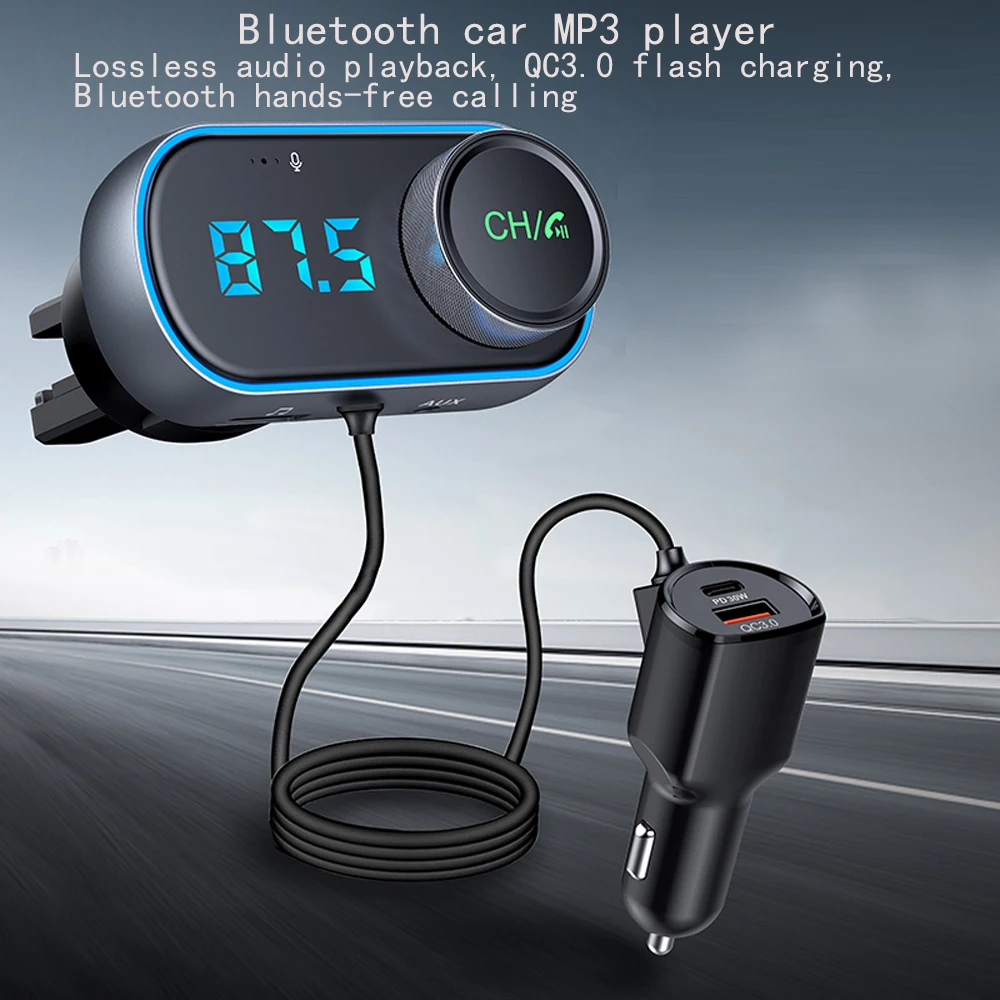 T78 FM Transmitter USB QC3.0 PD Fast Charging 3.5mm AUX Music Receiver MP3 Player Handsfree Bluetooth 5.0 Car Kit FM Modulator