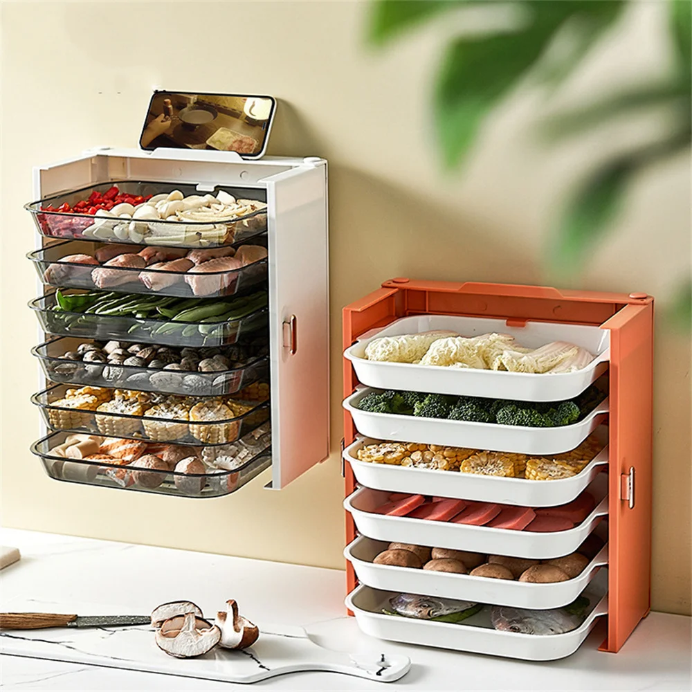 Wall Mounted Storage Tray Kitchen Foldable Dish Plates Multilayered