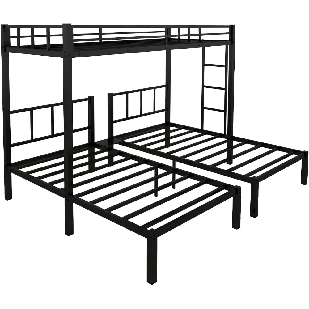 Twin Over Twin & Twin Bunk Beds for 3, Triple Bunk Bed for 3 with Guardrails, Ladder & Upper-Bed Platform, for Children, Teens 6
