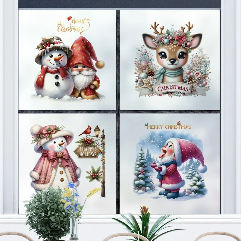 Reindeer Christmas Santa Claus Wall Stickers Snowman Cats Window Decor Merry Christmas Sticker Xmas Gifts Home Decoration wall stickers window stickers