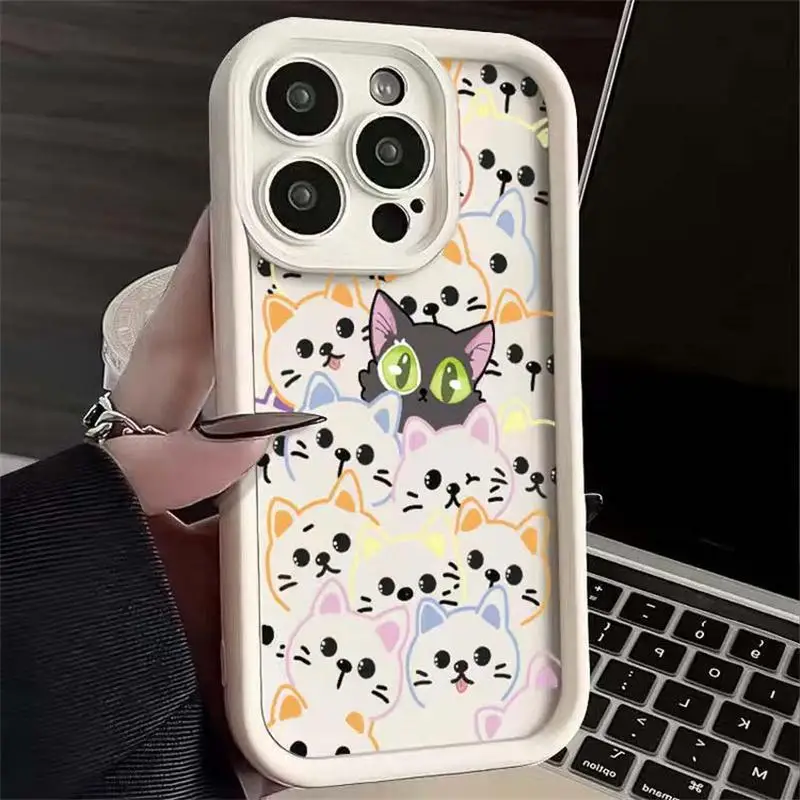 Adorable Black Cat Couple Silicone Soft Phone Case - Y2K Cartoon Design