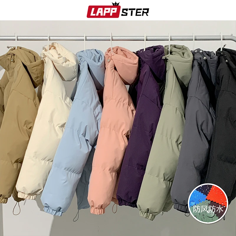 Lappster Cappotto Invernale Impermeabile Y2K Solid Harajuku Puffer Jacket Uomo Oversize Black Bubble Coat Moda Coreana Parka Con Cappuccio