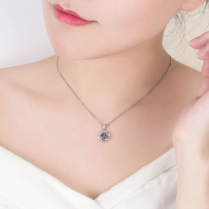 뜨거운 판매 괜 찮 아 요 보라색 꽃 지 르 콘  펜 던 트 Neckalce 여성 보석 기념일 선물 매력 CZ 쇄골 체인