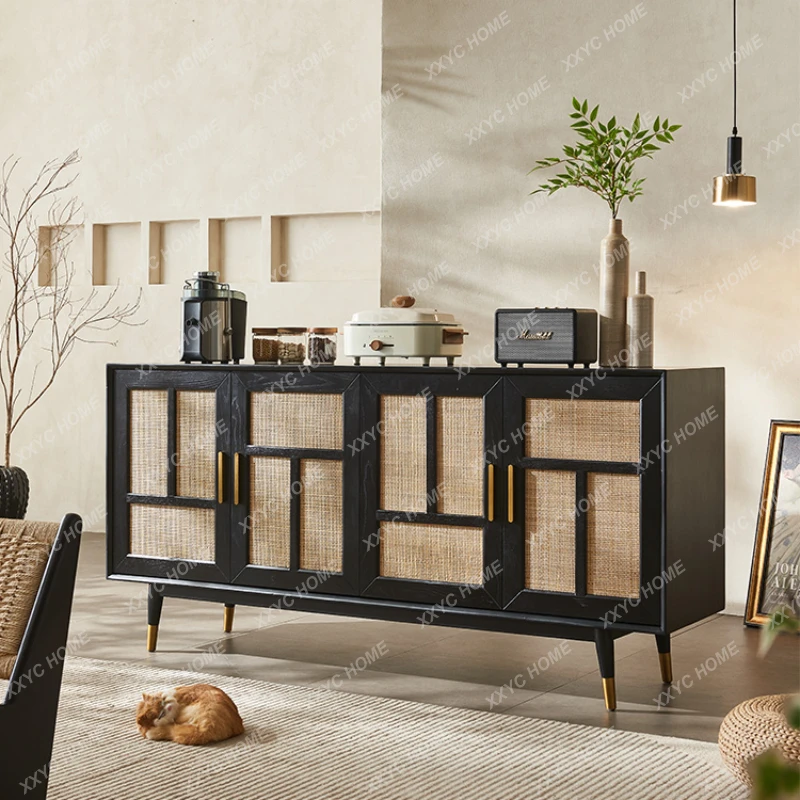 

Solid Wood Rattan Sideboard Cabinet Retro Domestic Wall Tea Cabinet Simple Living Room Locker