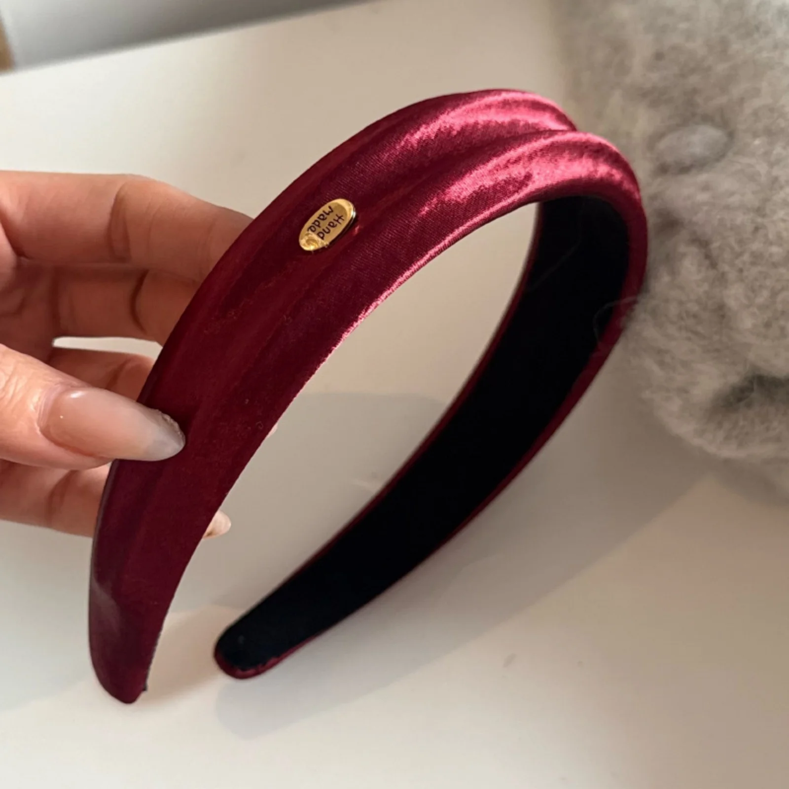 1PC  Velvet Headband,Burgundy Black Hair Hoop, Gold Accent Hair Accessories, Elegant Daily Hair Decor