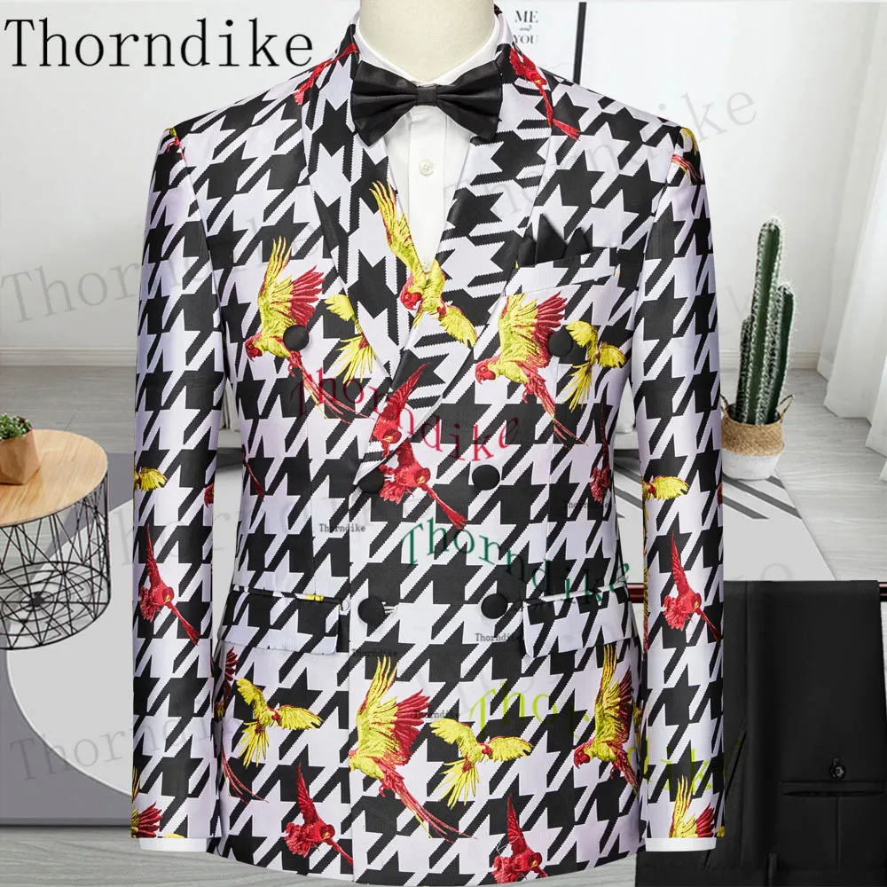 Thorndike Houndstooth With Gold Embroidery Blazer Tuxedo 3 Piece For Wedding Groom Tailor-Made Slim Fit Suit Men Costume Homme