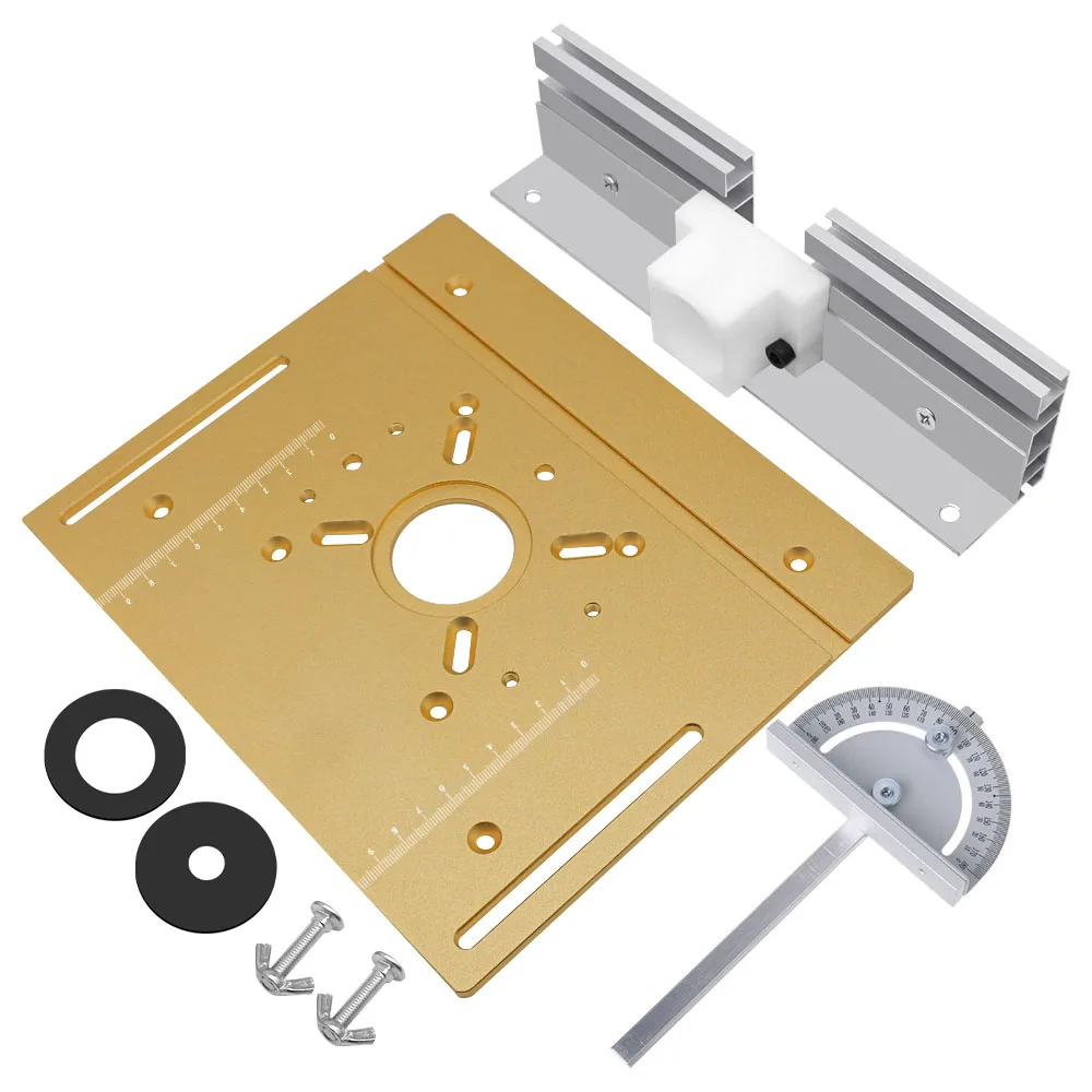 

Router Table Insert Plate Aluminum Router Lift Woodworking Tool W/ Miter Gauge for Wood Router Saw Trimmer Engraving Machine