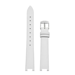 Slim Leather Ladies Watch Strap - 16mm Notched Bracelet - 16 - 10mm (White- Silver Buckle)