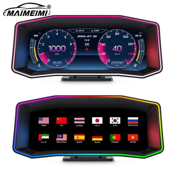 P4 HUD OBD2 e GPS Car Head Up Display Tachimetro intelligente ad alta definizione Computer di bordo automatico Chilometraggio del carburante Lingue multiple