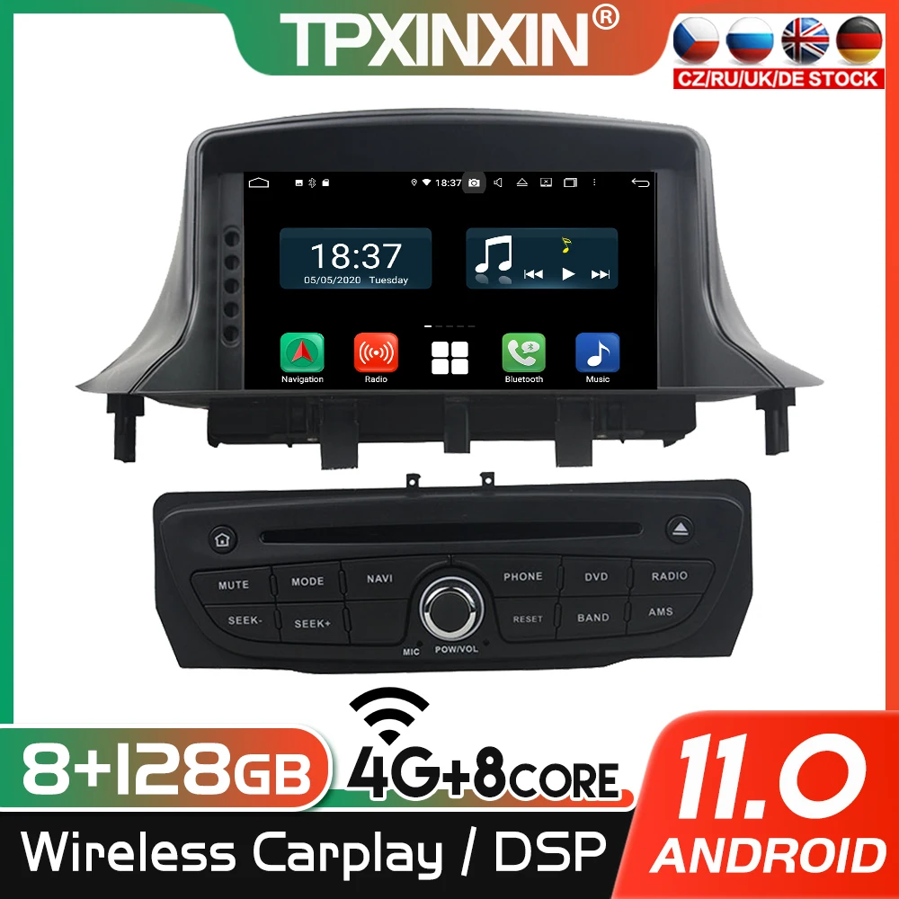 

4+64GB CarPlay For Renault Megane 3 2009 - 2015 Android 11 Car Auto Radio Multimedia Video Recoder dvd DSP Player Navigation GPS