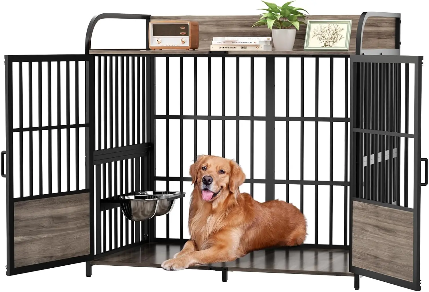 XL Large Dog Crate Furniture Indoor Kennel With Bowls - view 6