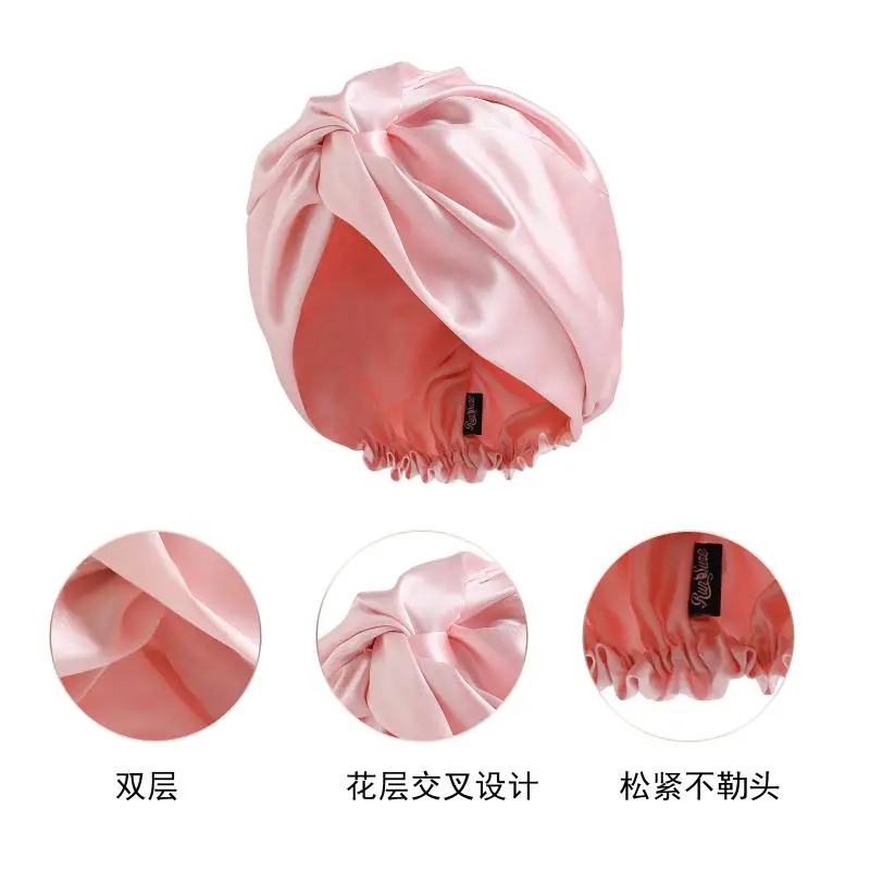 Satin-Seiden-Schlafhaubenkappen für Frauen, seidige Kopfbedeckung, doppellagig, geknotete Stirnbandkappen, Chemo-Krebs-Pflege-Kopfbedeckung – Detail 4