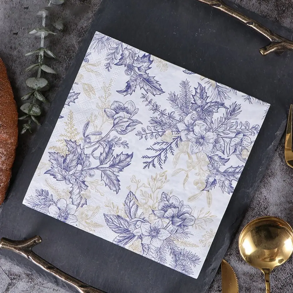 2PACKS 33x33cm Flower Printed Dinner Paper Disposable Vintage Paper Placemat Purple Napkin Tissues Table Napkins