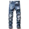 Men's Jeans Tattered Paint Men's Slim Hole Badge Stretch Jeans Retro Men's High Street Can Be Worn All Year Round 3