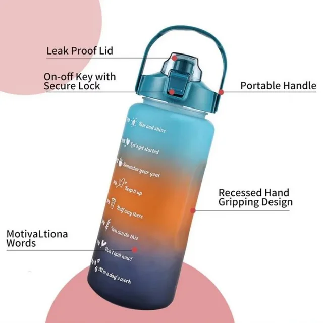 2L Outdoor Large Capacity Water Bottle Plastic Cup Bounce Cover Portable Leakproof Straw Cup Time Marker Gradient Gym Bottles 4