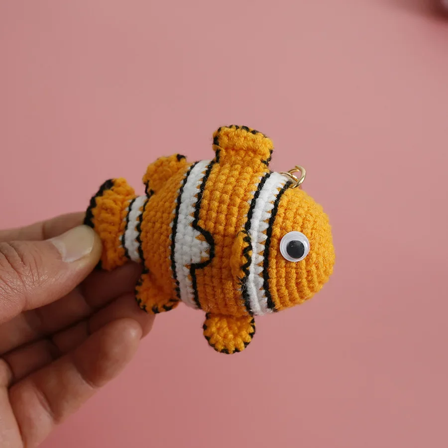 Cute Shrimp Pendant Keyrings Shrimp Doll Crochet Keychain Handmaking Clown Fish Knitting Keyrings For Car Keys Accessories