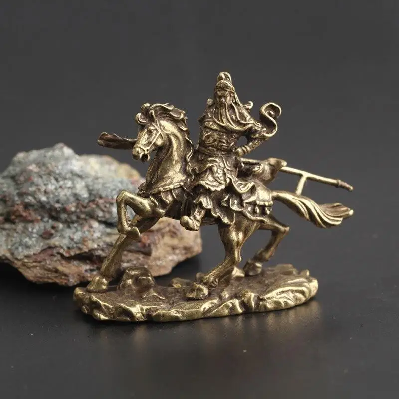 

Brass Chinese God of Wealth Riding Horse Guan Gong Statue Home Decoration Accessories Copper Office Desk Decor Buddha
