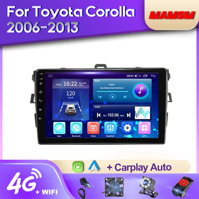

Автомобильный радиоприемник MAMSM 2K QLED Android 12 для Toyota Corolla E140 E150 2006 - 2013 мультимедийный видеоплеер Стерео GPS Авторадио Carplay