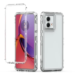 Crystal Clear 3-in-1 Shockproof Transparent Case with Hard Bumper and Soft TPU Protective Cover for Moto G14 (Clear)