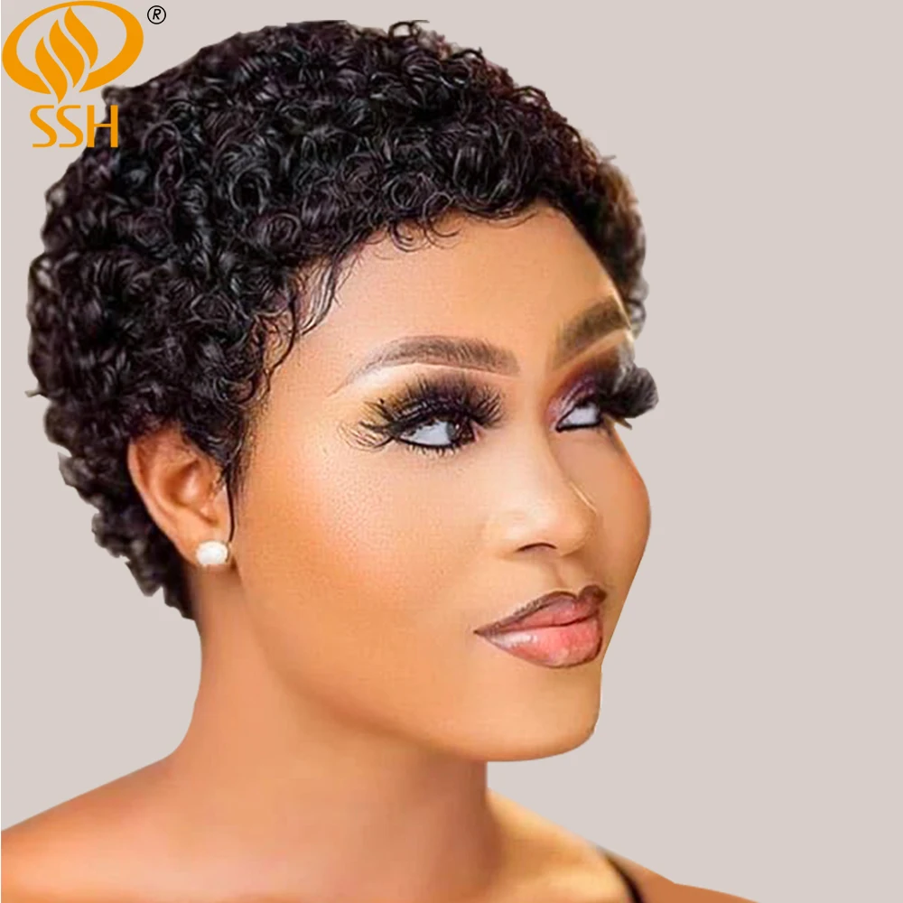 Coupe Cheveux Court Afro Femme Perruque Afro Bouclée 100% Naturelle, Coupe Pixie, Cheveux Courts, Couleur  Blond 1b, Vin Rouge, Pour Femmes - Plein Machine Perruques - AliExpress