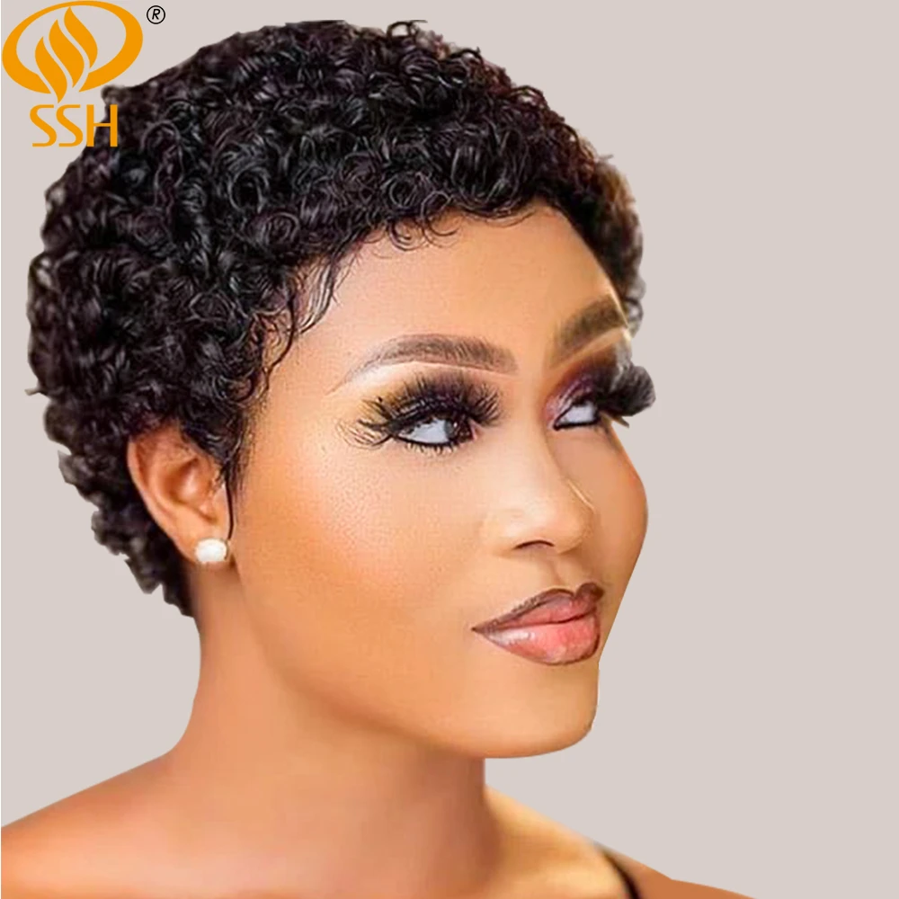 Coupe De Cheveux Afro Femme Court Perruque Afro Bouclée 100% Naturelle, Coupe Pixie, Cheveux Courts, Couleur  Blond 1b, Vin Rouge, Pour Femmes - Plein Machine Perruques - AliExpress