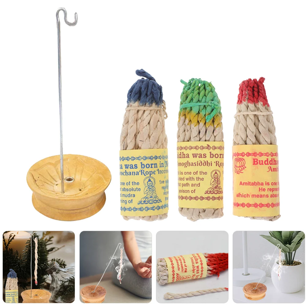 

Tibetan Rope Incense Aroma Rope Incense Aromatherapy Rope Incense With Incense Burner DIY Home Meditation Yoga Supplies