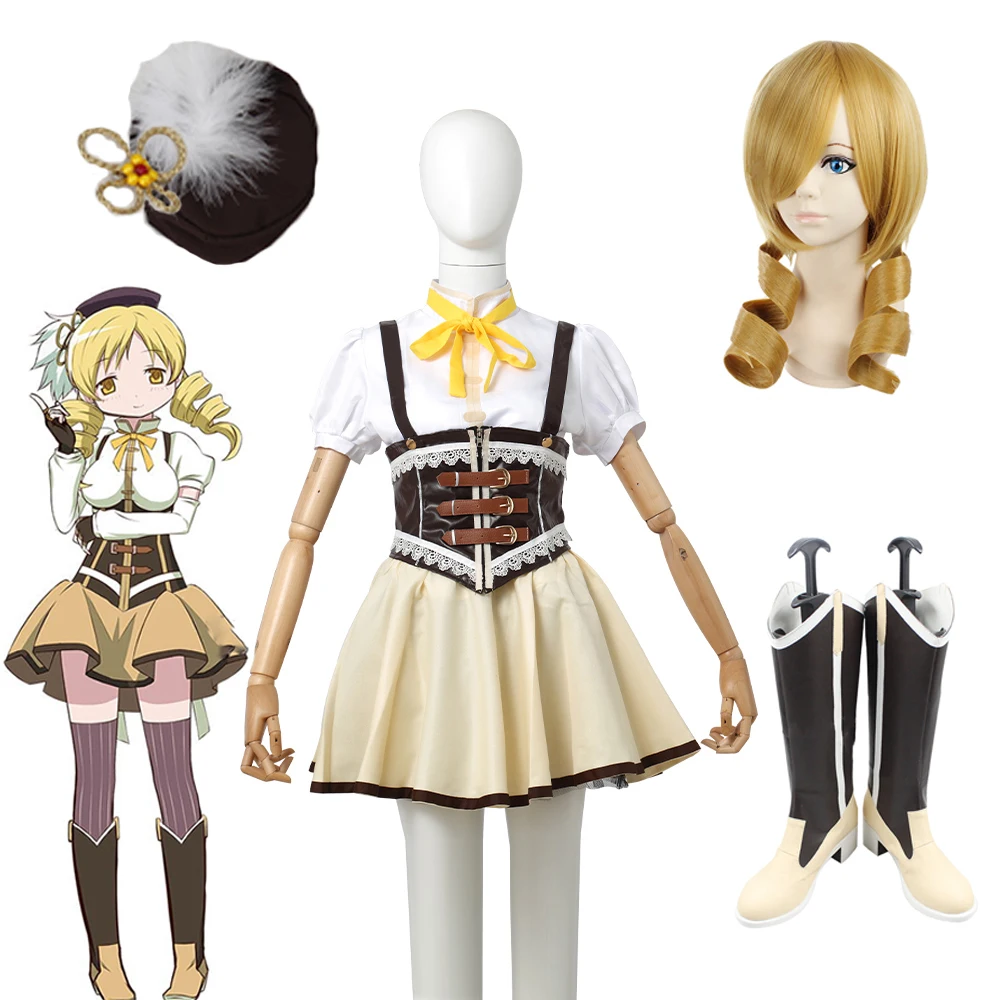 

Anime Puella Magi Madoka Magica Cosplay Tomoe Mami Cosplay Costume Full Set Hat Socks Wig Shoes Carnival party outfits