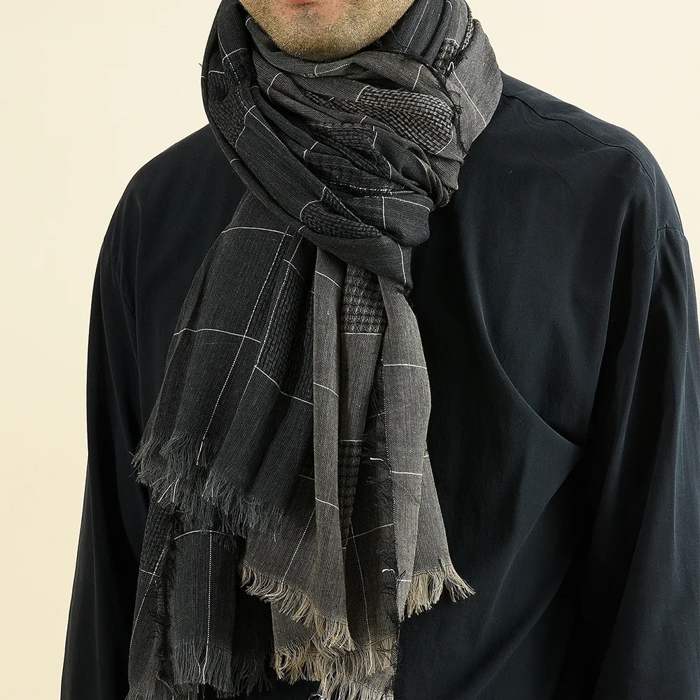 Fashion Cotton Linen Men's Scarf Autumn Winter Casual Patchwork Plaid Men Scarves Male Brand Short Tassel Bufandas Shawls