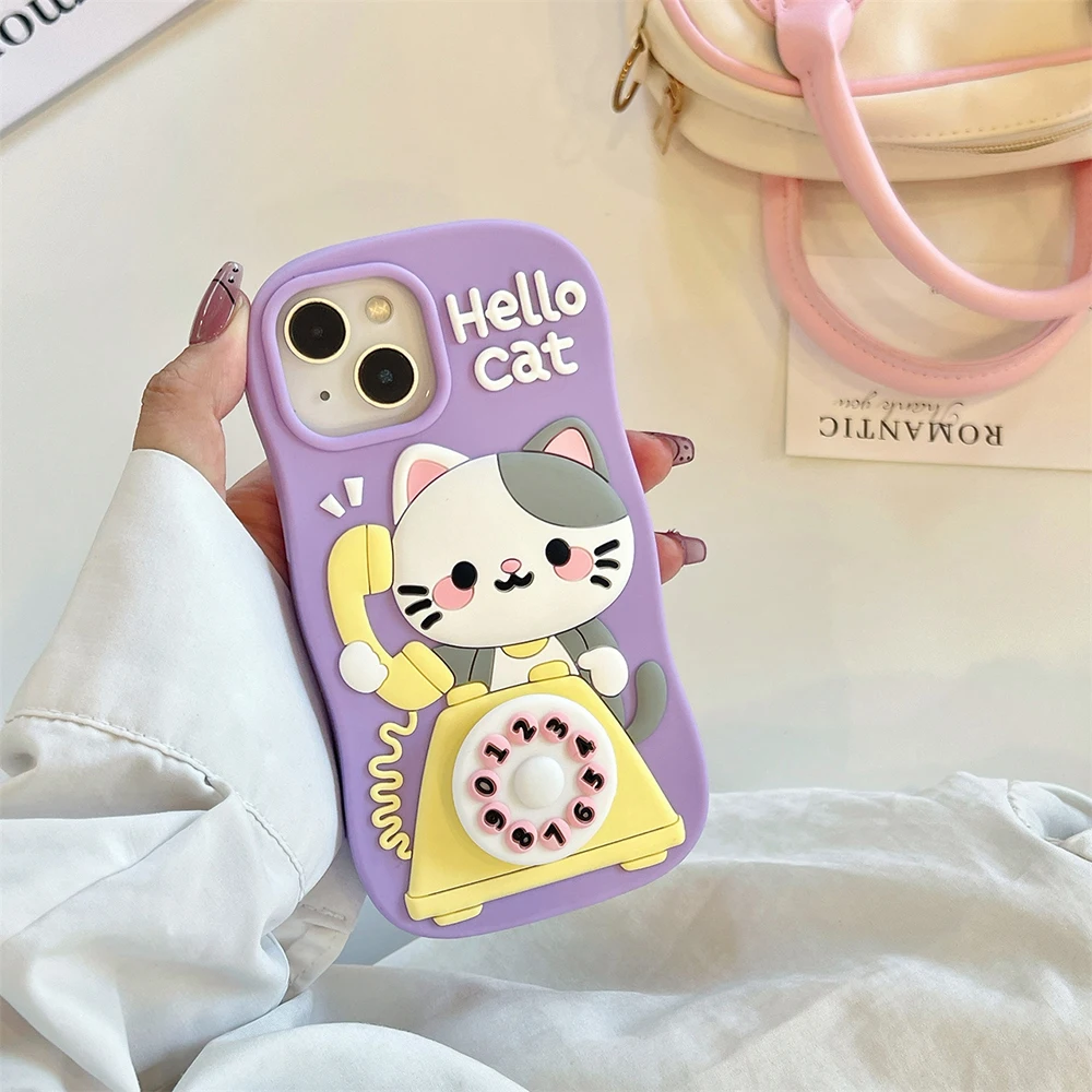 Kawaii Hello Cat 3D Cartoon Silicone Phone Case