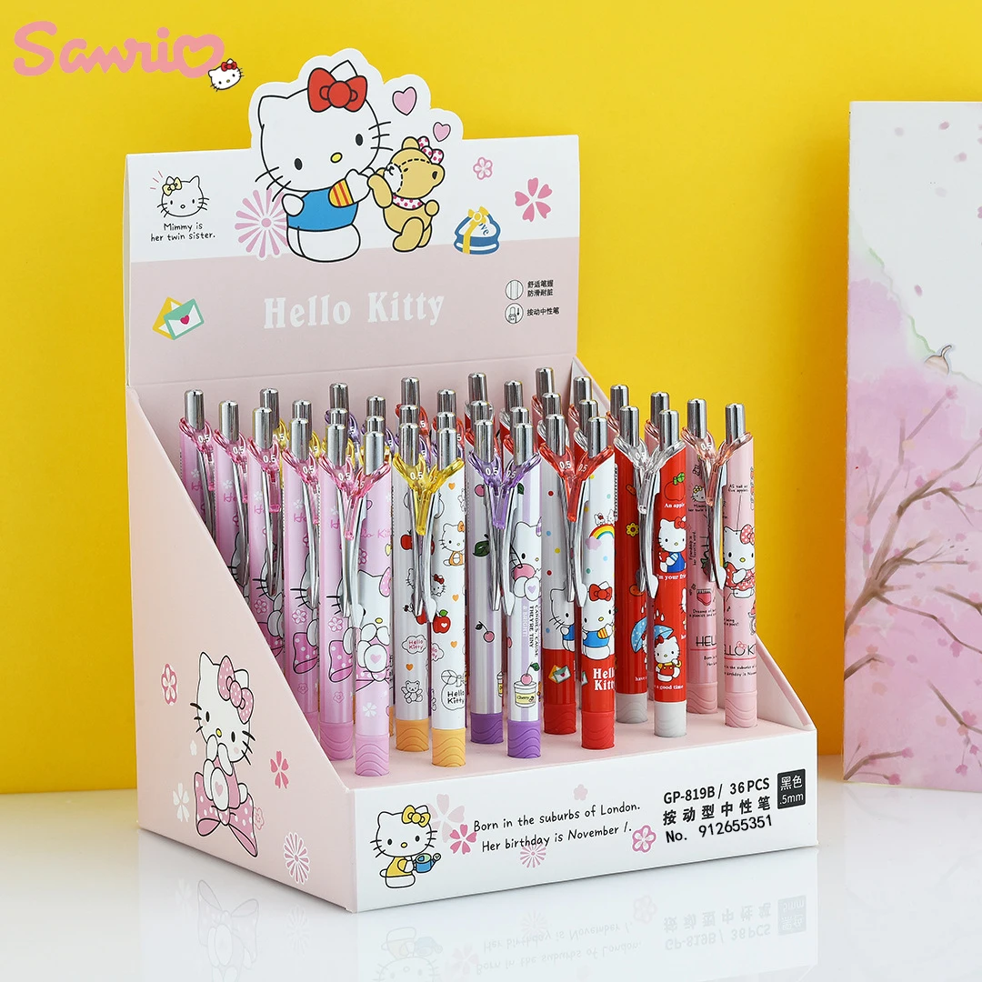 6/36pcs Sanrio Hello Kitty Gel Pen Kawaii Kt Cat Electroplating Black