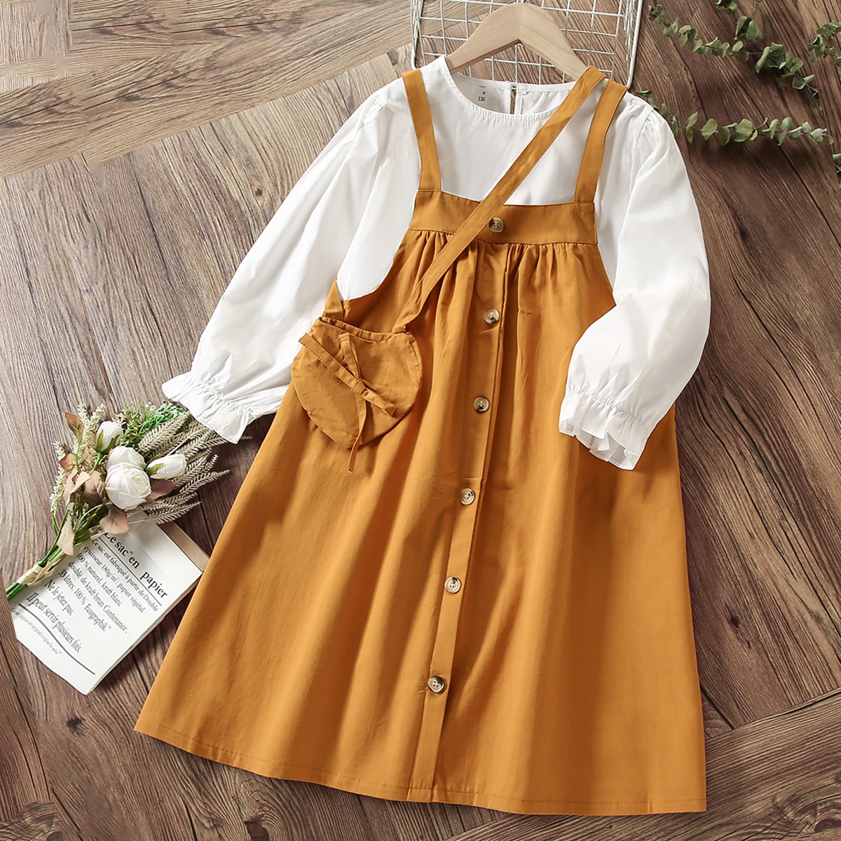 

Autumn Spring Children Clothing Set School Uniform White Shirt & Long Dress 2Pcs Teenager Kids Tracksuits Girls Costumes Outfits