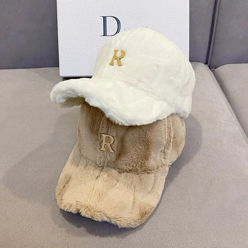 

Autumn Simple Metal R Solid Color Rabbit Hair Baseball Cap Women's Winter Outdoor Warm Thickened Fashion Plush Sunshade Hat