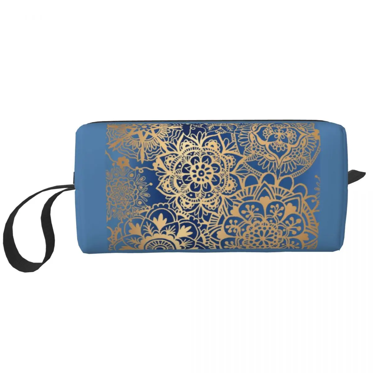 

Custom Blue Gold Mandala Toiletry Bag for Women Buddhism Flower Makeup Cosmetic Organizer Ladies Beauty Storage Dopp Kit Box